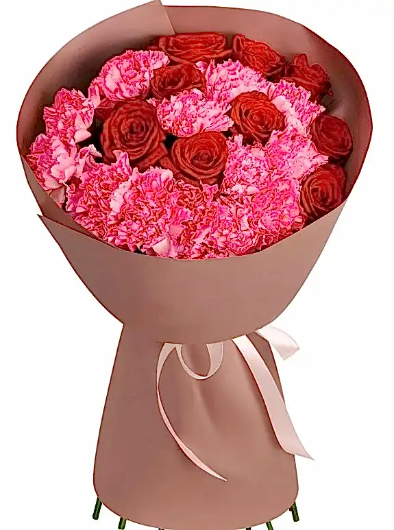 9 Gül ve 12 Pembe Karanfil Buketi