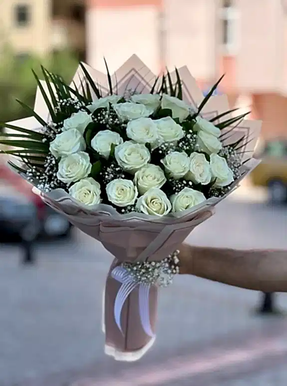 Beyaz Gül Buketi 21 Adet