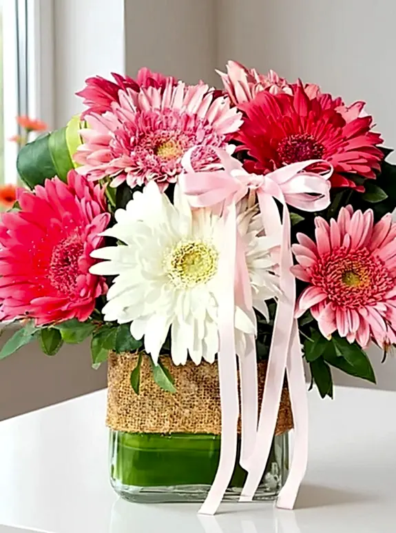 Vazoda Beyaz ve Pembe Gerbera